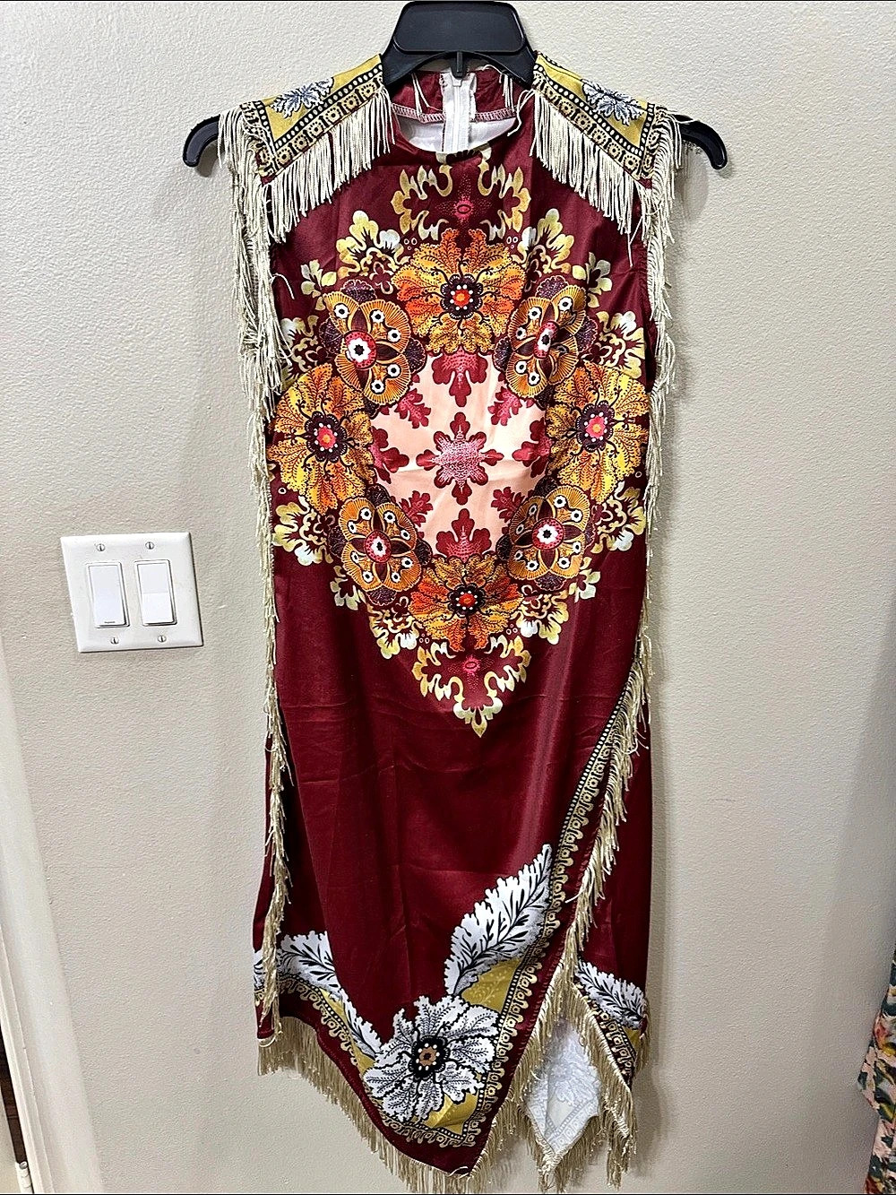 Floral Fringe Scarf in Red & Multicolor Like New fits like a small not XL